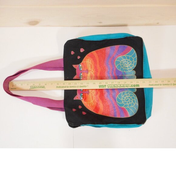 Vintage Laurel Burch Art Canvas Tote Bag Purse Shoulder Whimsigoth Colorful Cat - Picture 4 of 14